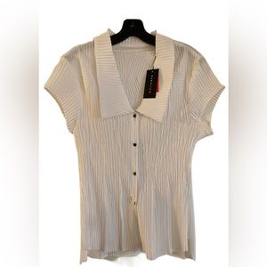 NWT Designer Babette. Preppy Streetwear White Cap Sleeve Button Up Shirt.